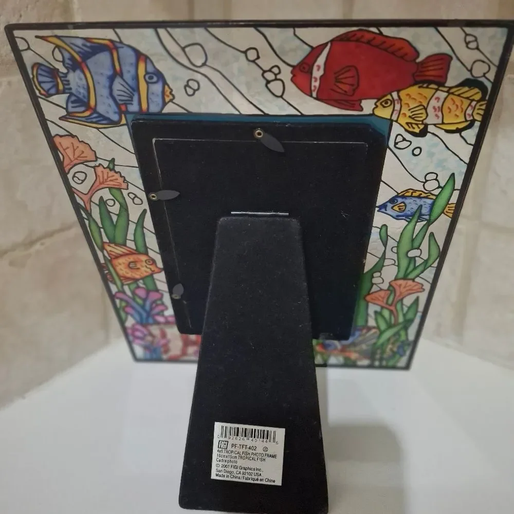Figi Vintage Picture Frame 4x6 Stained Glass Colorful Tropical Fish Sea Life Vtg
